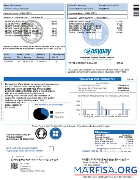 Downloadable UNITED KINGDOM SEWER & WATER utility bill Word and PDF template